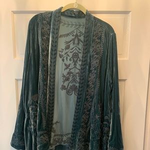 Teal velvet jacket from Sundance